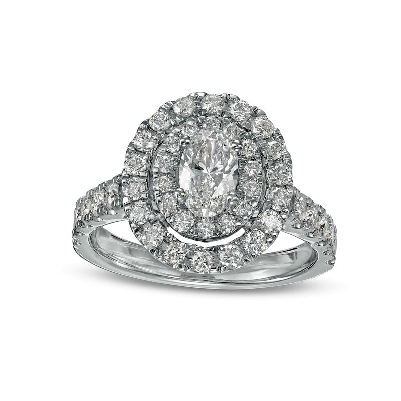 Image of ID 1 15 CT TW Oval Natural Diamond Double Frame Engagement Ring in Solid 14K White Gold (I/SI2)