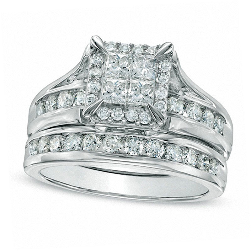 Image of ID 1 15 CT TW Quad Princess-Cut Natural Diamond Bridal Engagement Ring Set in Solid 14K White Gold