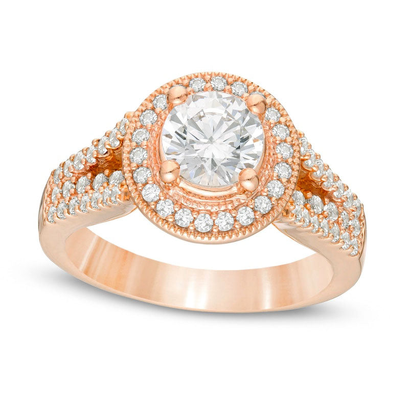Image of ID 1 163 CT TW Natural Diamond Antique Vintage-Style Split Shank Engagement Ring in Solid 14K Rose Gold