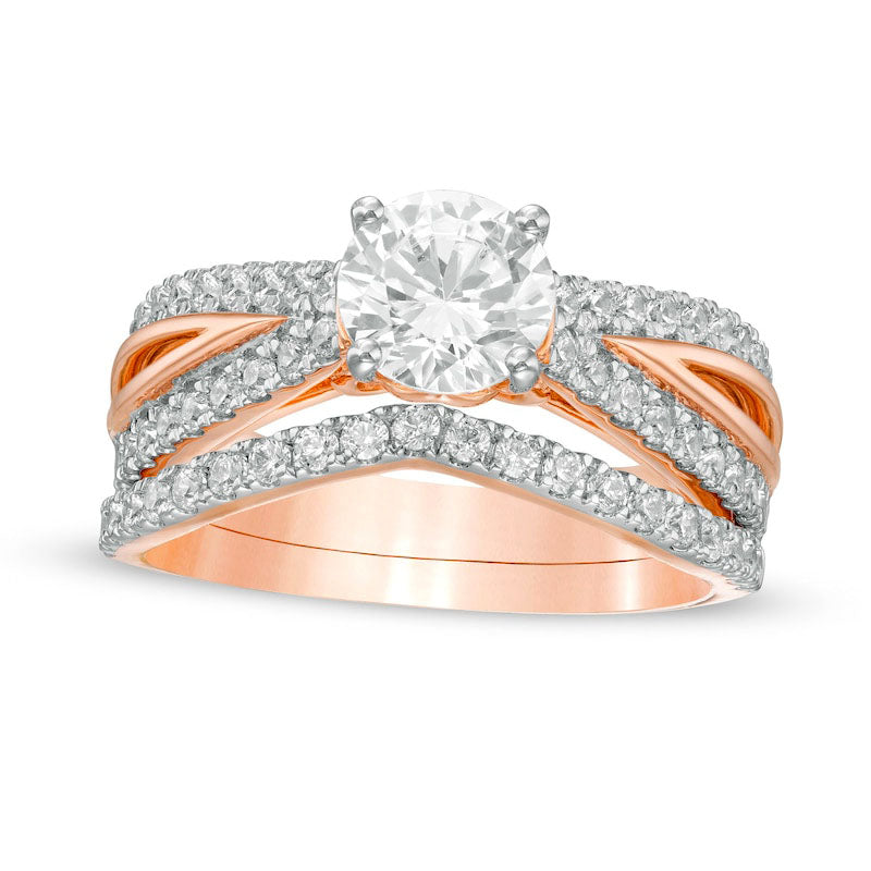 Image of ID 1 175 CT TW Natural Diamond Split Shank Bridal Engagement Ring Set in Solid 10K Rose Gold