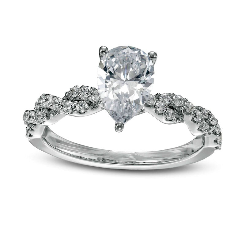 Image of ID 1 20 CT TW Certified Lab-Created Pear-Shaped Diamond Twist Shank Engagement Ring in Solid 14K White Gold (F/VS2)