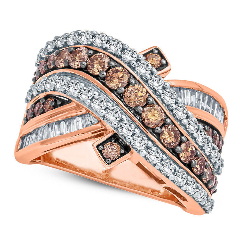 Image of ID 1 20 CT TW Champagne and White Natural Diamond Crossover Ring in Solid 10K Rose Gold