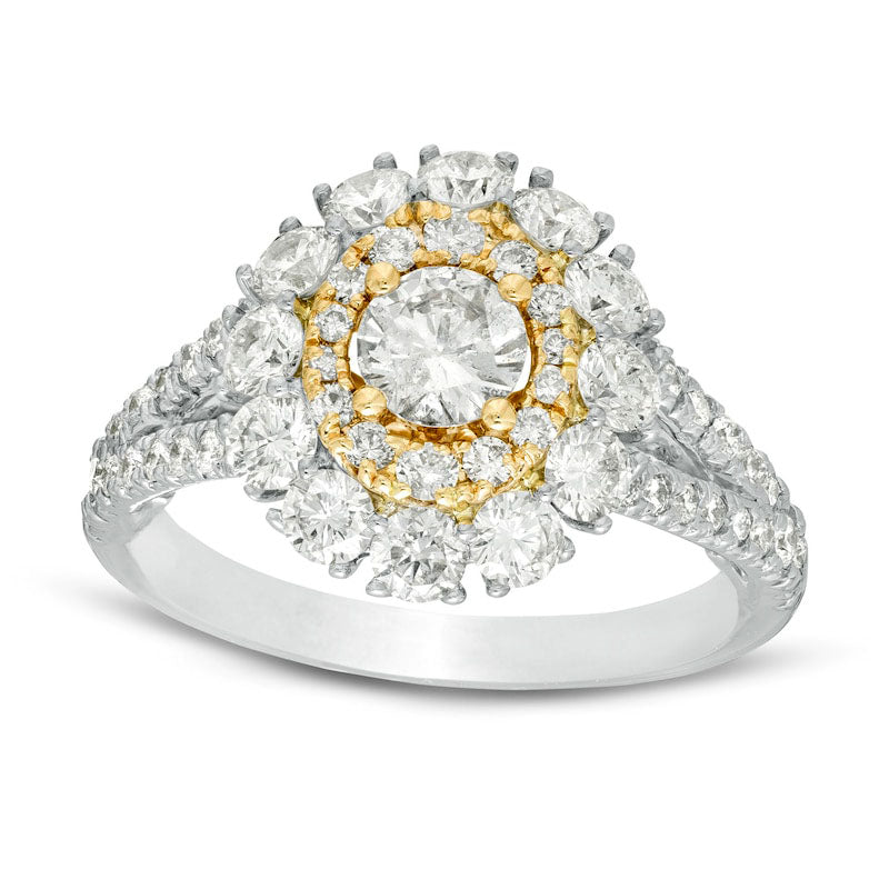 Image of ID 1 20 CT TW Natural Diamond Double Frame Split Shank Engagement Ring in Solid 14K Two-Tone Gold