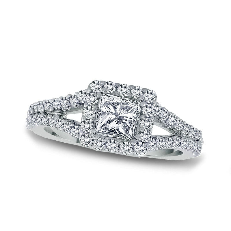 Image of ID 1 20 CT TW Princess-Cut Natural Diamond Frame Bridal Engagement Ring Set in Solid 14K White Gold