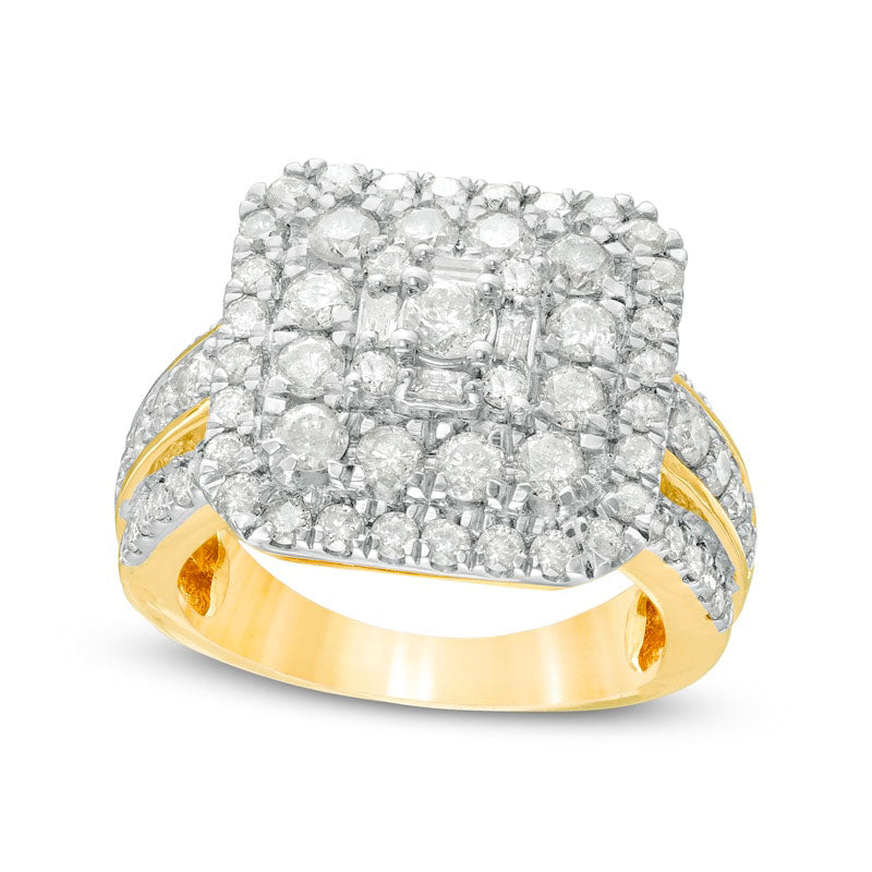 Image of ID 1 213 CT TW Composite Natural Diamond Double Cushion Frame Multi-Row Engagement Ring in Solid 10K Yellow Gold