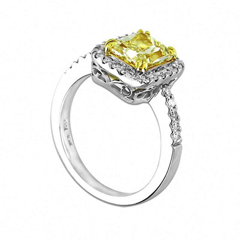 Image of ID 1 225 CT TW Radiant-Cut Yellow and White Natural Diamond Engagement Ring in Solid 18K White Gold (SI2)