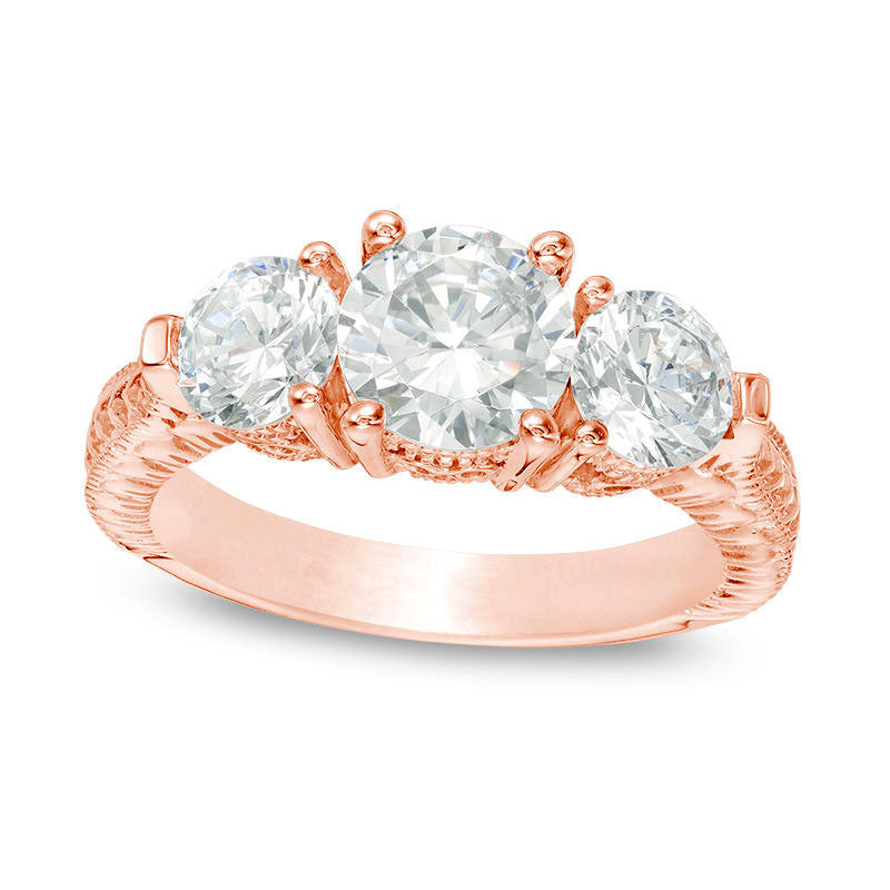 Image of ID 1 30 CT TW Natural Diamond Three Stone Antique Vintage-Style Engagement Ring in Solid 14K Rose Gold