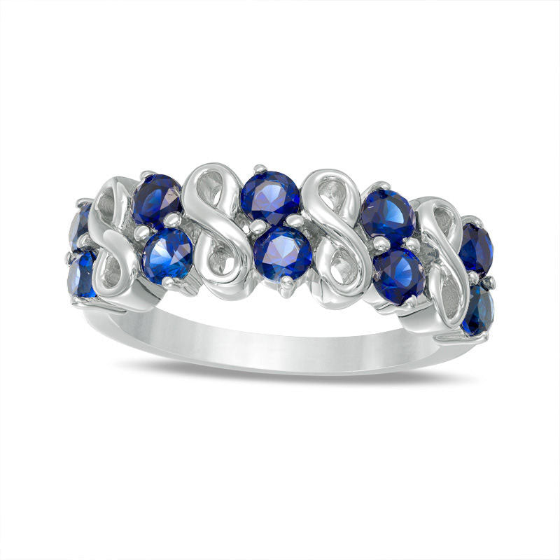 Image of ID 1 30mm Lab-Created Blue Sapphire Double Row Infinity Ring in Sterling Silver