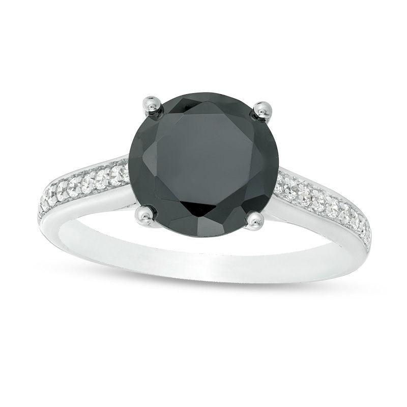 Image of ID 1 338 CT TW Enhanced Black and White Natural Diamond Engagement Ring in Solid 14K White Gold - Size 7