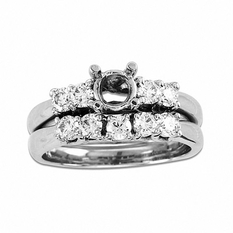 Image of ID 1 3/4 CT TW Diamond Semi-Mount Bridal Engagement Ring Set in 14K White Gold