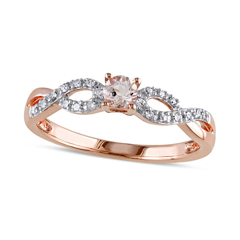 Image of ID 1 35mm Morganite and 005 CT TW Natural Diamond Twine Promise Ring in Rose Rhodium Sterling Silver