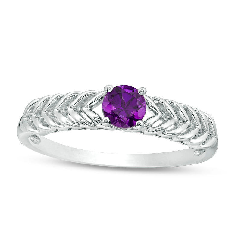 Image of ID 1 40mm Amethyst Solitaire Laurel Leaf Shank Promise Ring in Sterling Silver