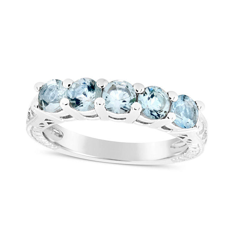 Image of ID 1 40mm Aquamarine Five Stone Antique Vintage-Style Ring in Sterling Silver