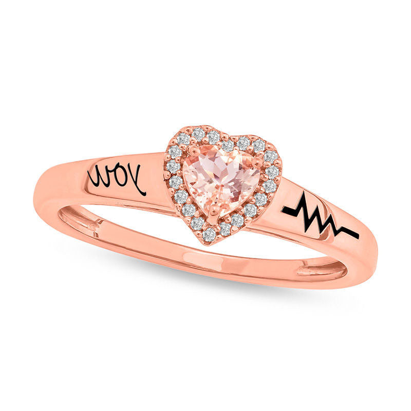 Image of ID 1 40mm Heart-Shaped Morganite and Natural Diamond Accent Frame Promise Ring in Sterling Silver with Solid 14K Rose Gold Plate (1 Line)