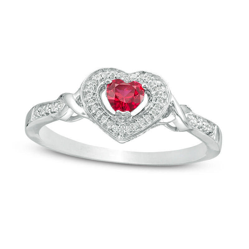 Image of ID 1 40mm Lab-Created Ruby and 005 CT TW Diamond Heart Frame Promise Ring in Sterling Silver