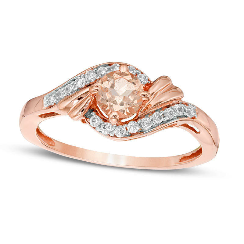 Image of ID 1 40mm Morganite and 020 CT TW Natural Diamond Swirl Bypass Ring in Solid 10K Rose Gold