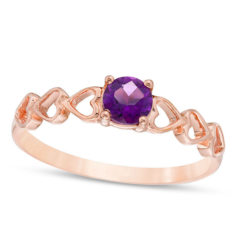 Image of ID 1 45mm Amethyst Solitaire Heart Shank Promise Ring in Solid 10K Rose Gold