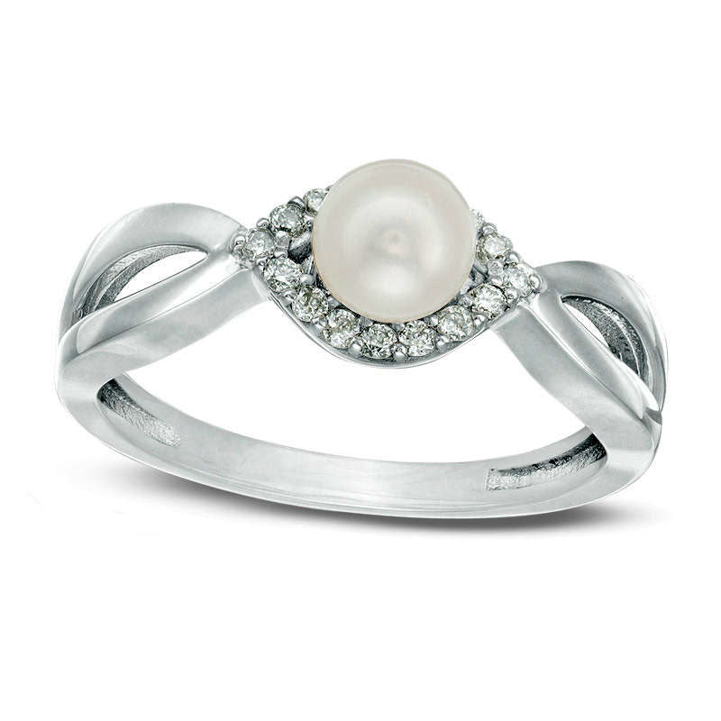 Image of ID 1 50mm Cultured Freshwater Pearl and 013 CT TW Natural Diamond Frame Twist Shank Ring in Sterling Silver