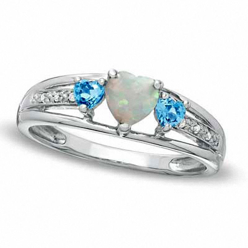 Image of ID 1 50mm Heart-Shaped Lab-Created Opal Blue Topaz and Diamond Accent Ring in Sterling Silver