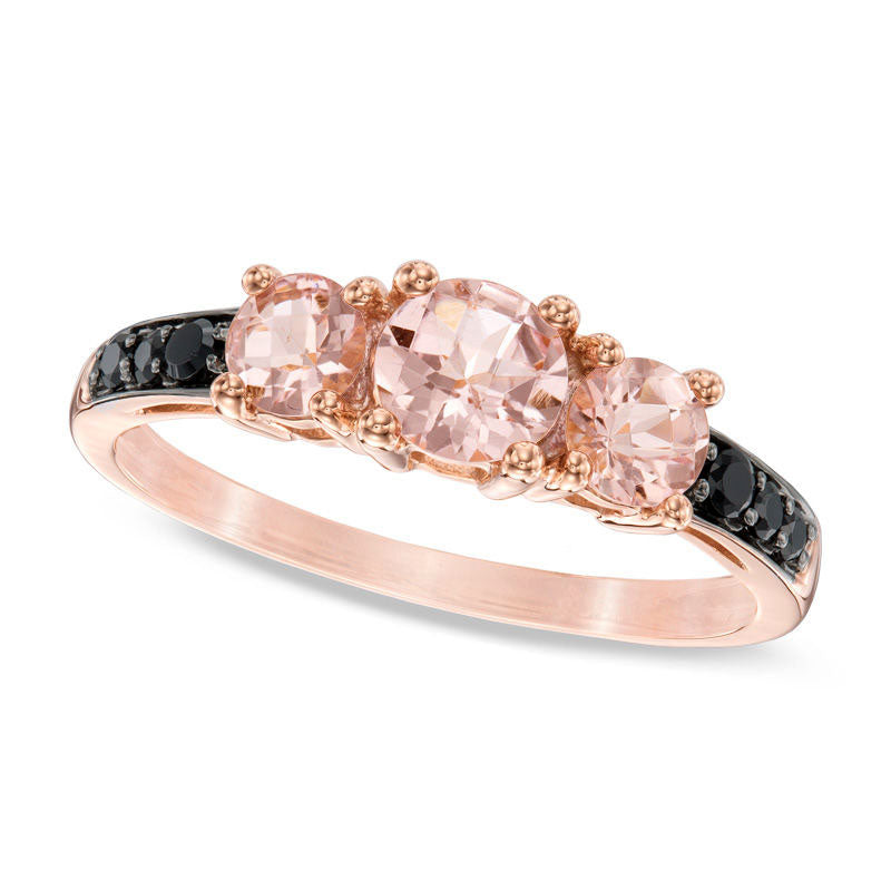 Image of ID 1 50mm Morganite and 010 CT TW Enhanced Black Natural Diamond Three Stone Ring in Solid 10K Rose Gold
