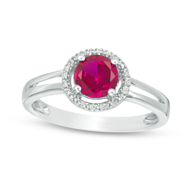 Image of ID 1 57mm Lab-Created Ruby and Diamond Accent Frame Split Shank Ring in Sterling Silver