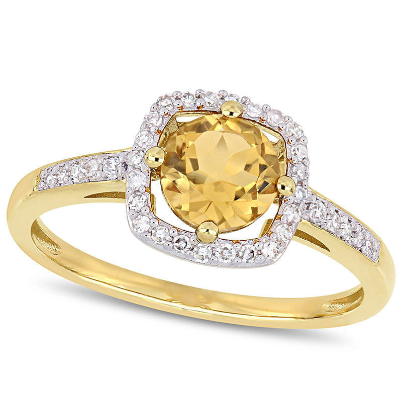 Image of ID 1 60mm Citrine and 013 CT TW Natural Diamond Cushion Frame Ring in Solid 10K Yellow Gold