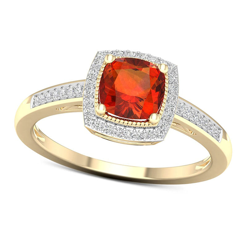 Image of ID 1 60mm Cushion-Cut Madeira Citrine and 013 CT TW Natural Diamond Double Frame Antique Vintage-Style Ring in Solid 10K Yellow Gold
