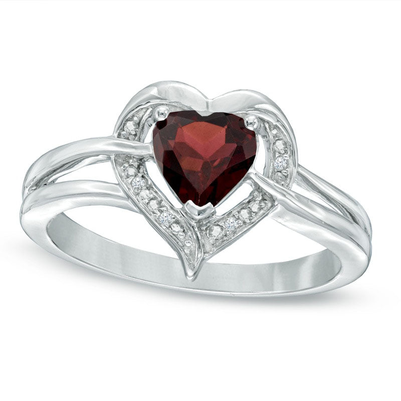 Image of ID 1 60mm Heart-Shaped Garnet and Natural Diamond Accent Ring in Sterling Silver