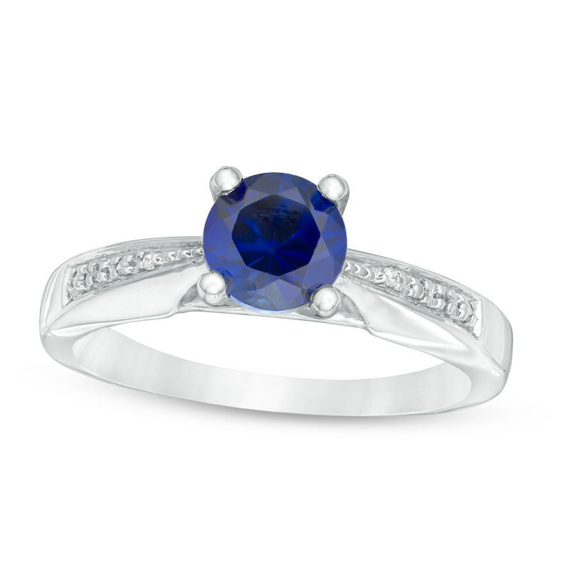 Image of ID 1 60mm Lab-Created Blue Sapphire and Diamond Accent Ring in Sterling Silver