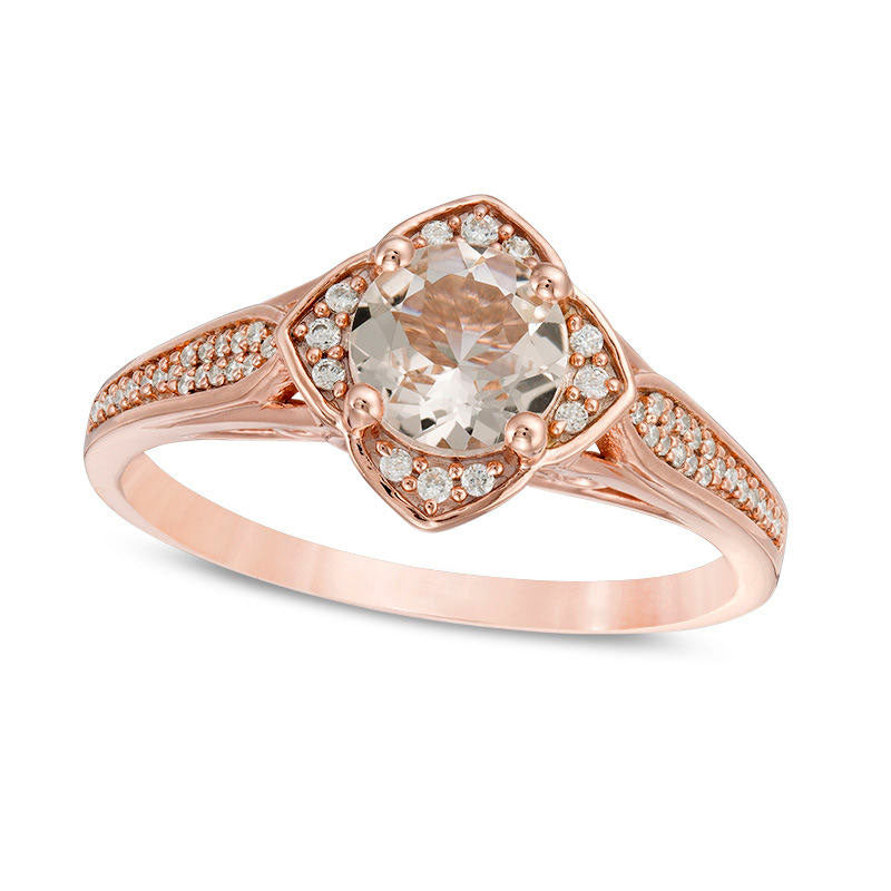 Image of ID 1 60mm Morganite and 010 CT TW Natural Diamond Floral Frame Engagement Ring in Solid 10K Rose Gold