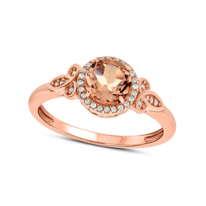 Image of ID 1 60mm Morganite and 010 CT TW Natural Diamond Frame Celtic Trinity Knot Ring in Solid 10K Rose Gold