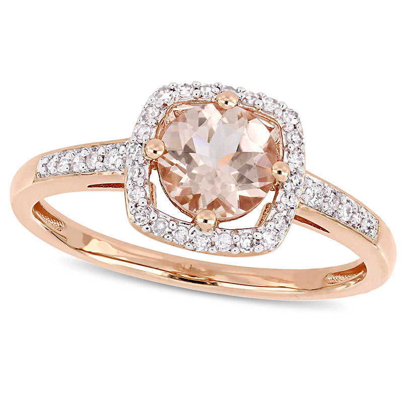 Image of ID 1 60mm Morganite and 013 CT TW Natural Diamond Cushion Frame Ring in Solid 10K Rose Gold