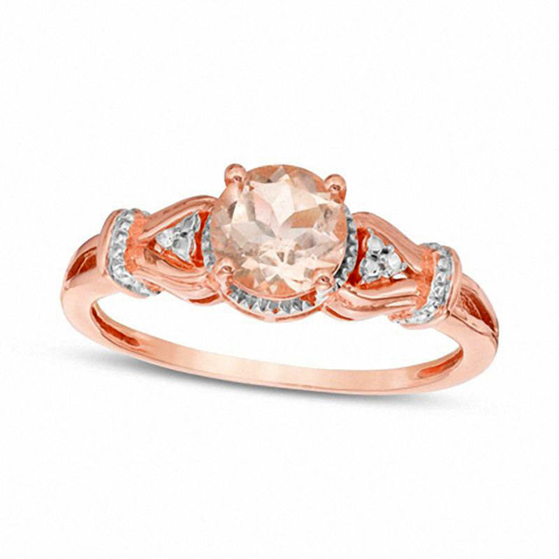 Image of ID 1 60mm Morganite and Natural Diamond Accent Beaded Collar Antique Vintage-Style Engagement Ring in Solid 10K Rose Gold