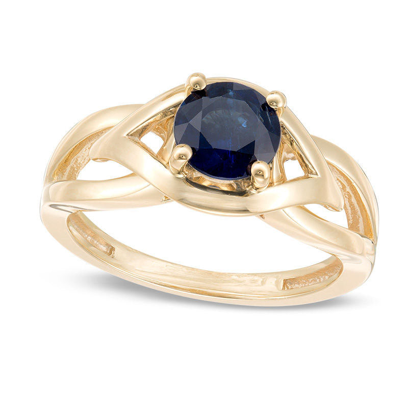 Image of ID 1 65mm Blue Sapphire Solitaire Evil Eye Split Shank Ring in Solid 10K Yellow Gold