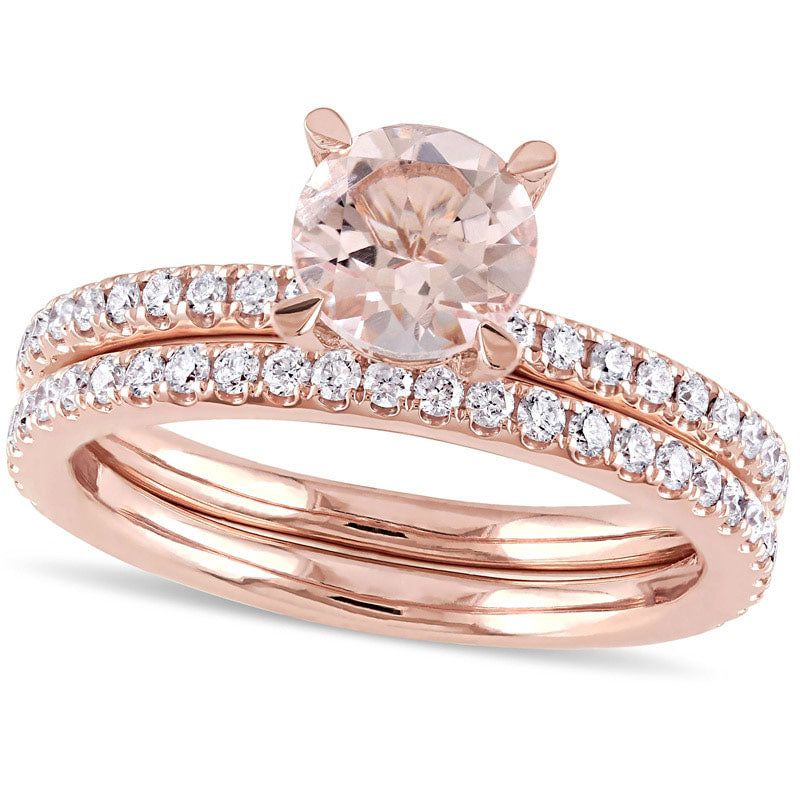 Image of ID 1 65mm Morganite and 063 CT TW Natural Diamond Bridal Engagement Ring Set in Solid 14K Rose Gold