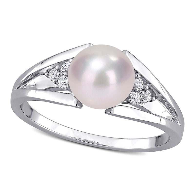 Image of ID 1 70-75mm Cultured Freshwater Pearl and Natural Diamond Accent Tri-Sides Split Shank Ring in Sterling Silver