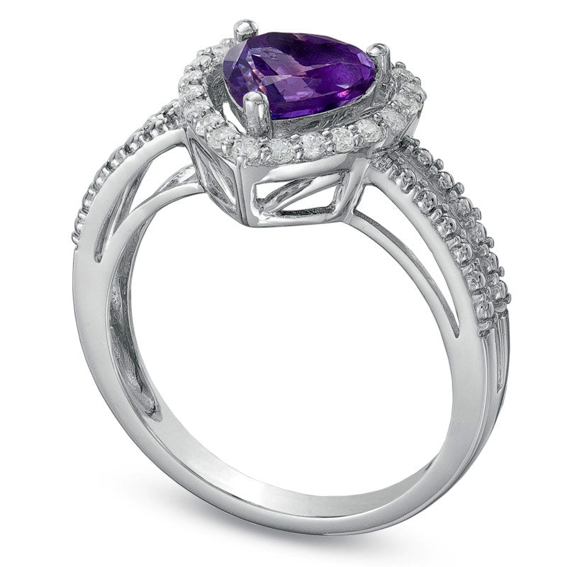 Image of ID 1 70mm Heart-Shaped Amethyst and Lab-Created White Sapphire Heart Frame Ring in Sterling Silver