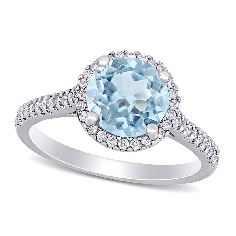Image of ID 1 80mm Aquamarine and 025 CT TW Natural Diamond Frame Engagement Ring in Solid 14K White Gold