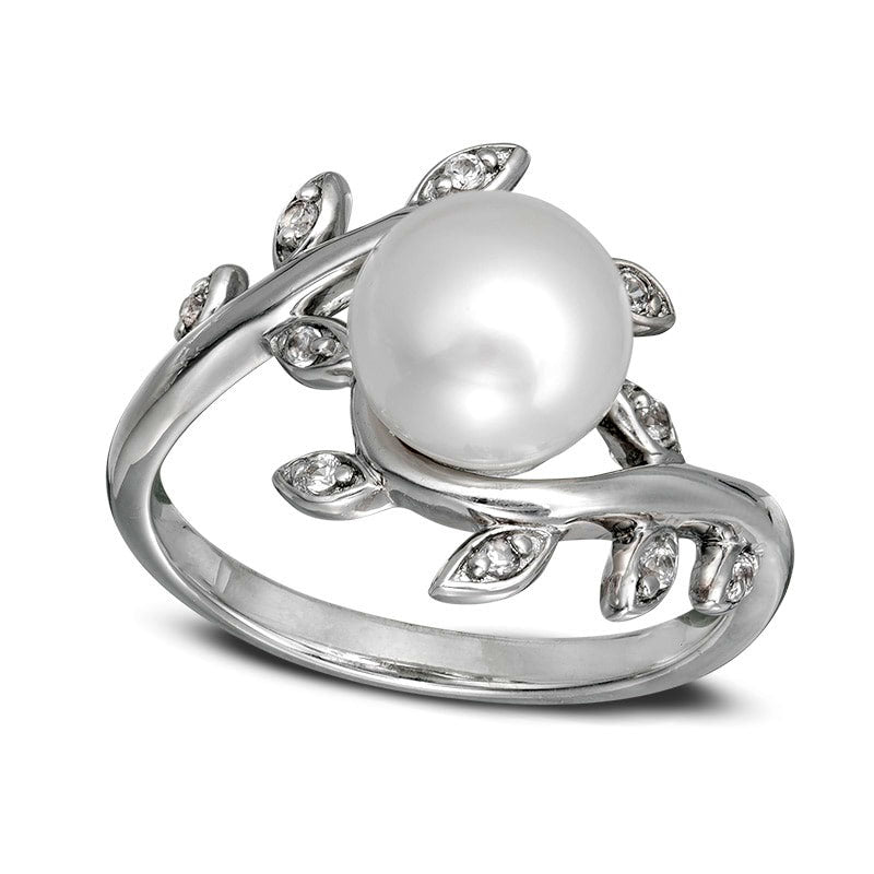 Image of ID 1 80mm Baroque Cultured Freshwater Pearl and Lab-Created White Sapphire Vine Ring in Sterling Silver