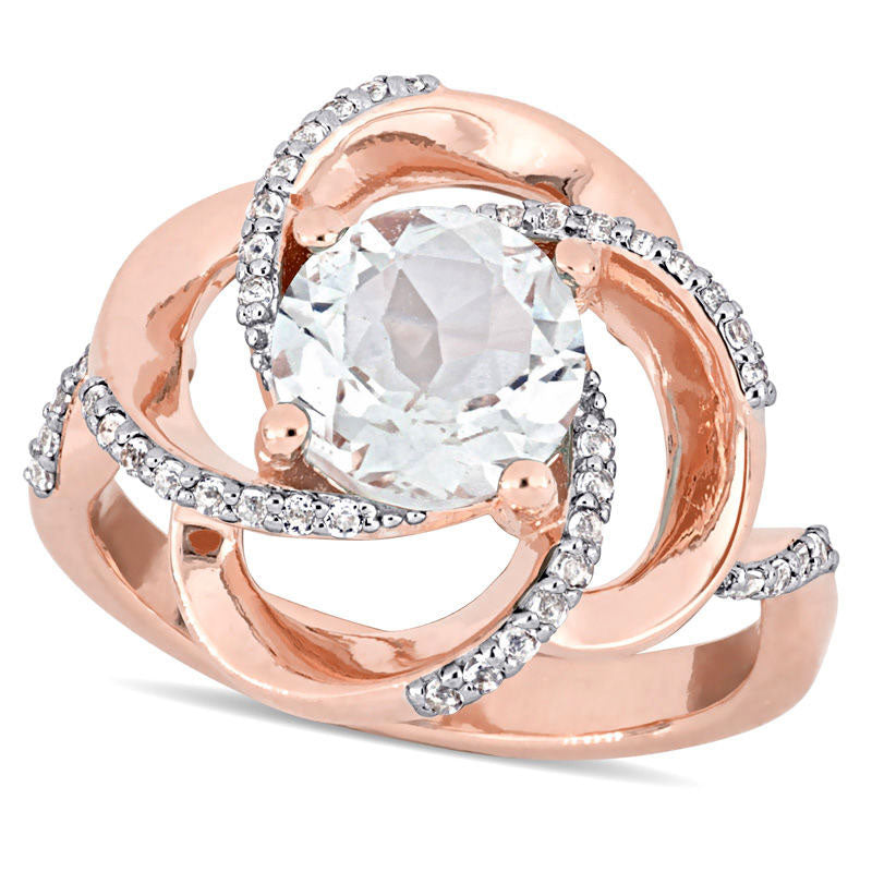 Image of ID 1 80mm White Topaz Flower Swirl Frame Ring in Sterling Silver with Rose Rhodium