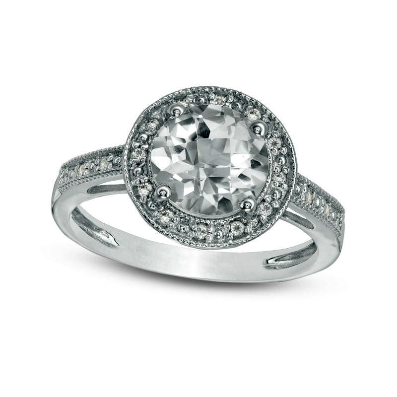 Image of ID 1 80mm White Topaz Lab-Created White Sapphire and Diamond Accent Antique Vintage-Style Frame Ring in Sterling Silver