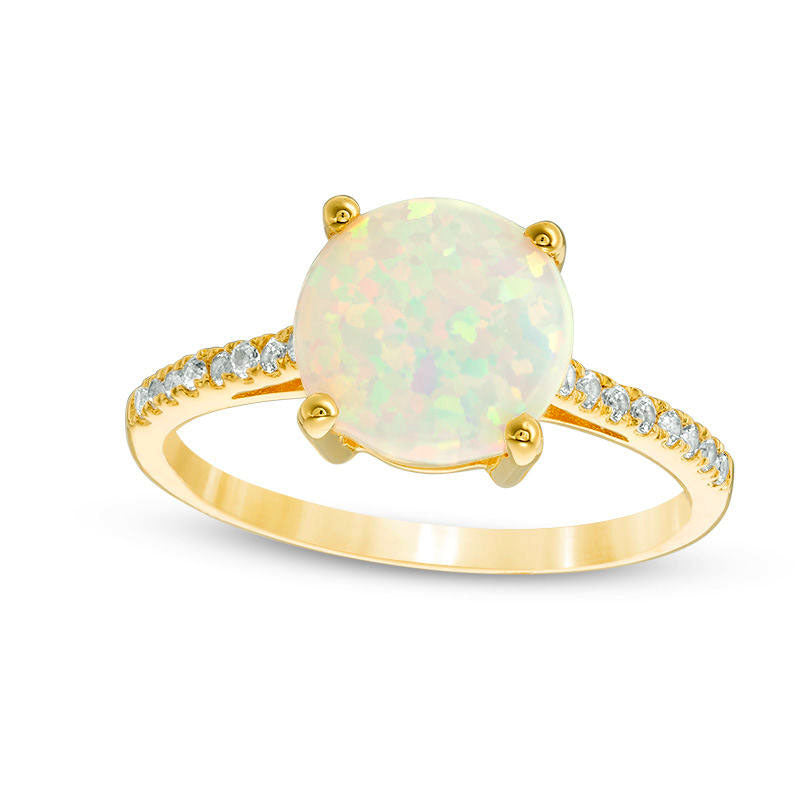 Image of ID 1 90mm Lab-Created Opal and White Sapphire Ring in Sterling Silver with Solid 14K Gold Plate