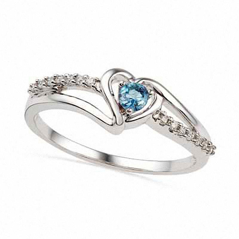 Image of ID 1 Aquamarine and Natural Diamond Accent Heart Ring in Sterling Silver