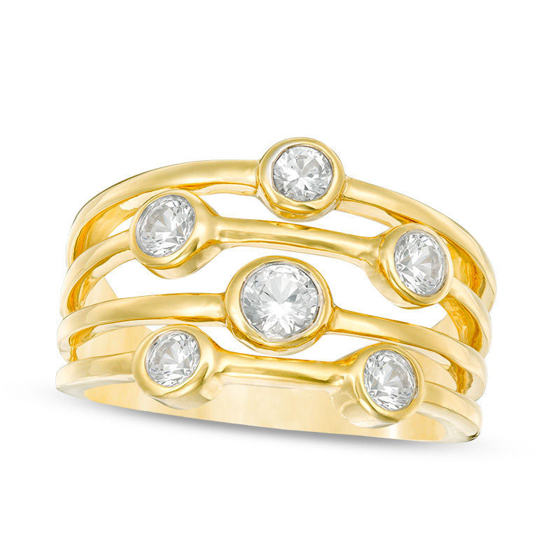 Image of ID 1 Bezel-Set Lab-Created White Sapphire Multi-Row Ring in Sterling Silver with Solid 14K Gold Plate