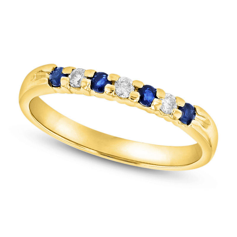 Image of ID 1 Blue Sapphire and 010 CT TW Natural Diamond Seven Stone Band in Solid 14K Gold