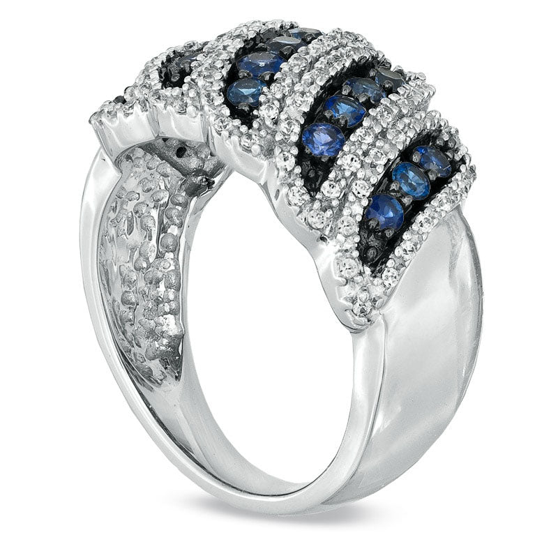 Image of ID 1 Blue Sapphire and 033 CT TW Natural Diamond Band in Sterling Silver