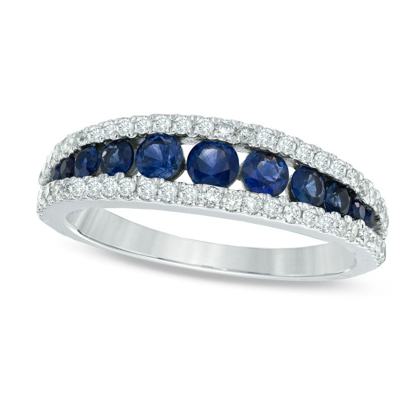 Image of ID 1 Blue Sapphire and 033 CT TW Natural Diamond Ring in Solid 14K White Gold
