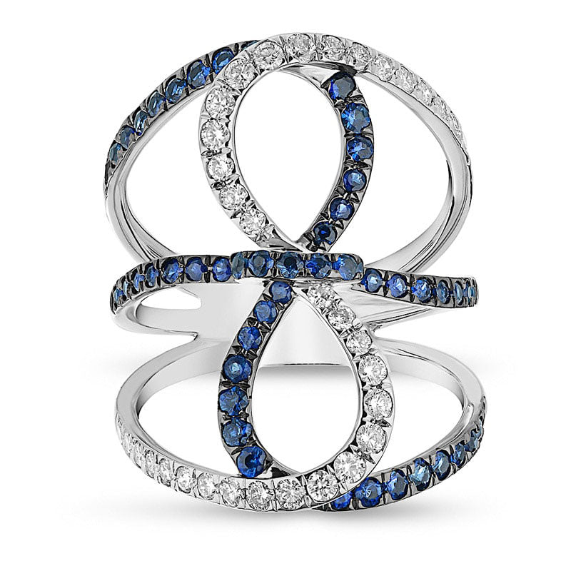 Image of ID 1 Blue Sapphire and 050 CT TW Natural Diamond Infinity Orbit Ring in Solid 14K White Gold
