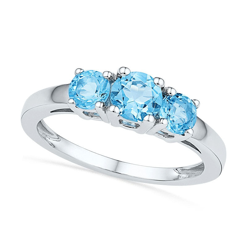 Image of ID 1 Blue Topaz Three Stone Ring in Solid 10K White Gold
