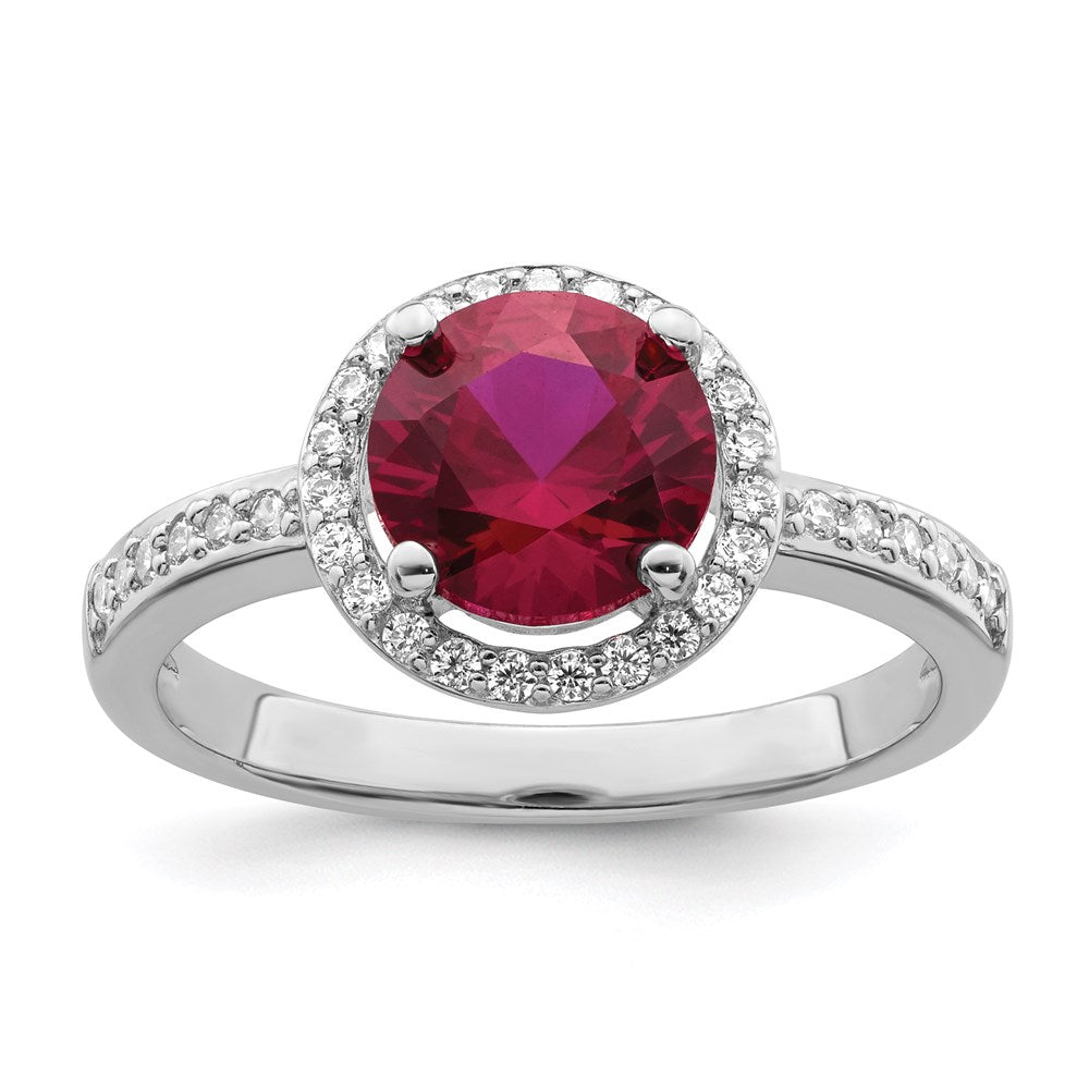 Image of ID 1 Brilliant Embers Sterling Silver Rhodium-plated 35 Stone Red Corundum and CZ Halo Ring